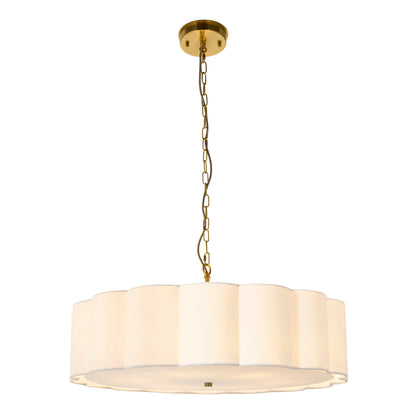 Serene 6 Light Aged Brass & White Cotton Pendant Ceiling Light