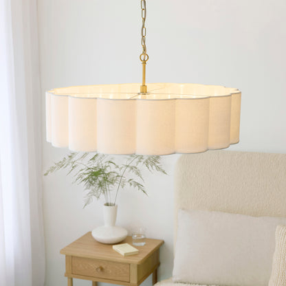 Serene 6 Light Aged Brass & White Cotton Pendant Ceiling Light