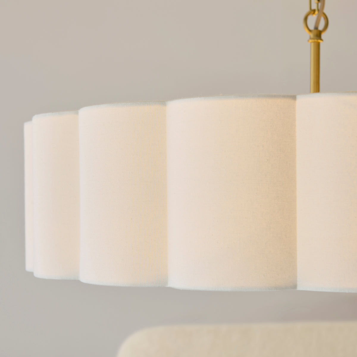 Serene 6 Light Aged Brass & White Cotton Pendant Ceiling Light