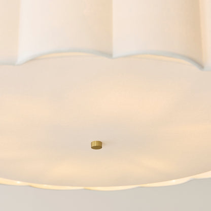 Serene 6 Light Aged Brass & White Cotton Pendant Ceiling Light