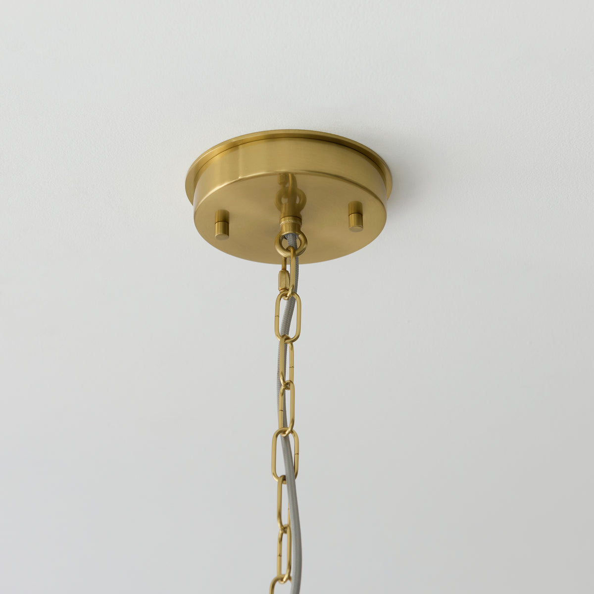Serene 6 Light Aged Brass & White Cotton Pendant Ceiling Light