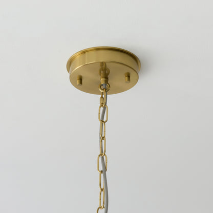 Serene 6 Light Aged Brass & White Cotton Pendant Ceiling Light