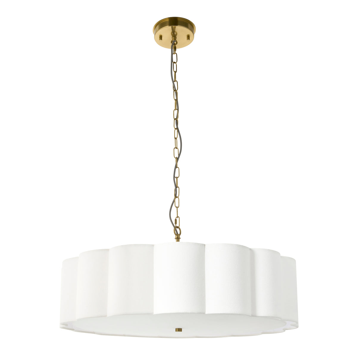 Serene 6 Light Aged Brass & White Cotton Pendant Ceiling Light