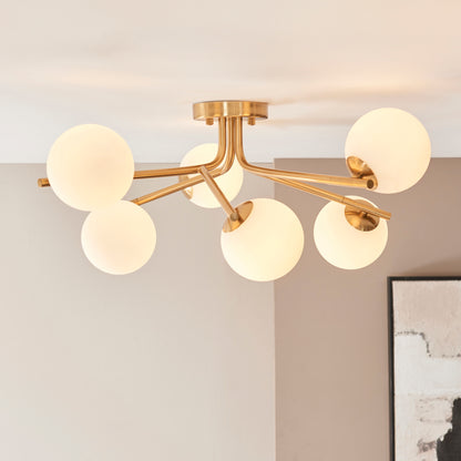 Aaron 6 Light Semi Flush Brass