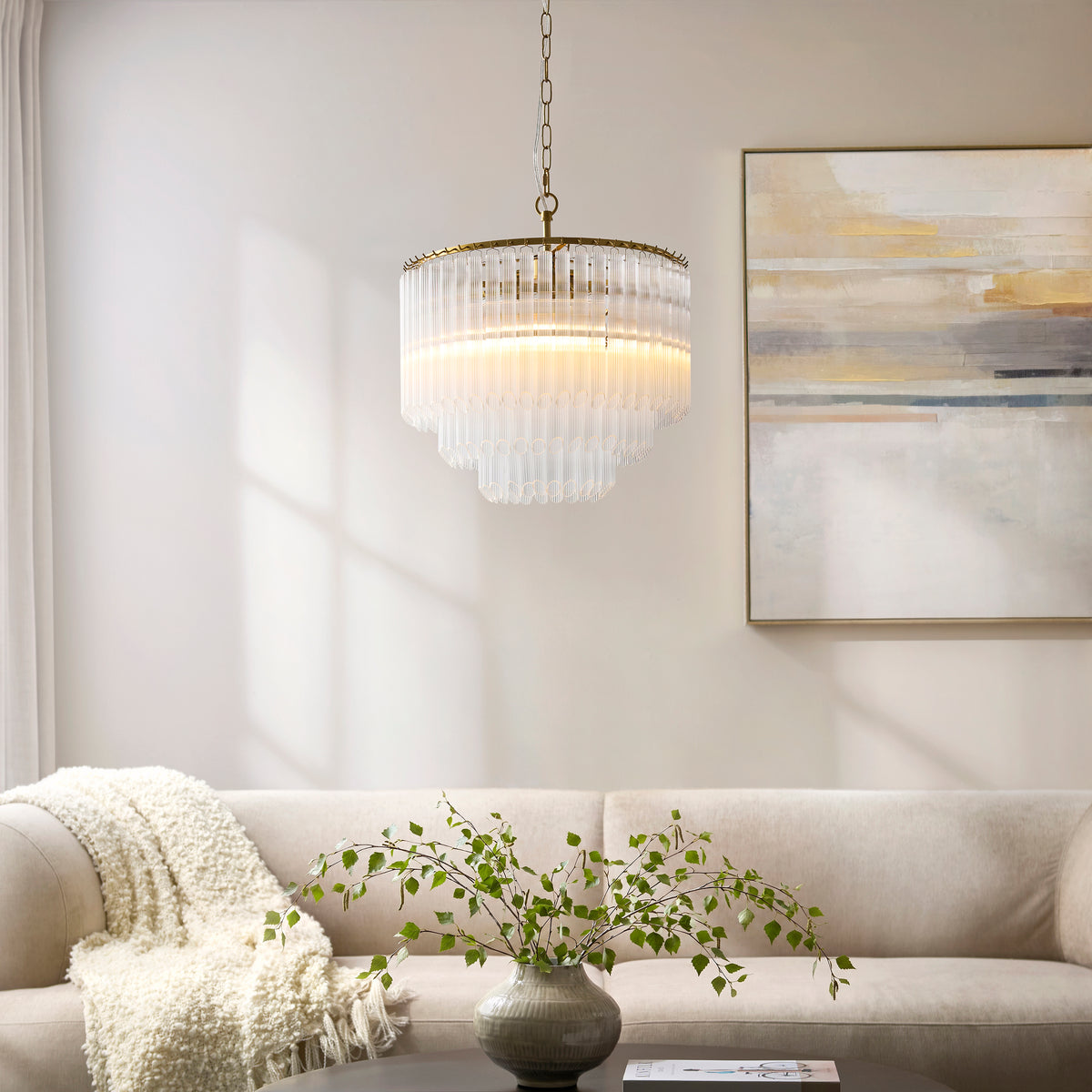 Montpellier 3 Light Aged Brass & Ribbed Glass Pendant light