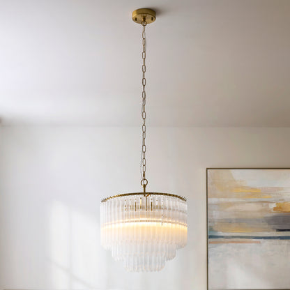 Montpellier 3 Light Aged Brass & Ribbed Glass Pendant light