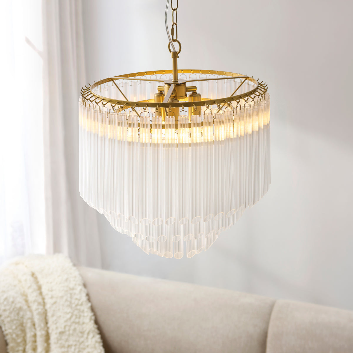 Montpellier 3 Light Aged Brass & Ribbed Glass Pendant light