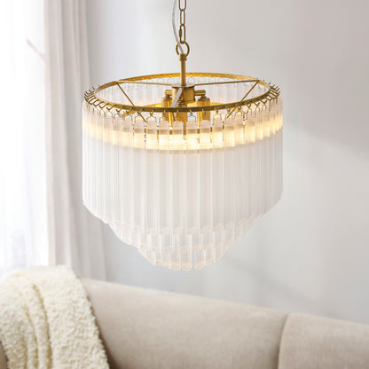 Montpellier 3 Light Aged Brass & Ribbed Glass Pendant light