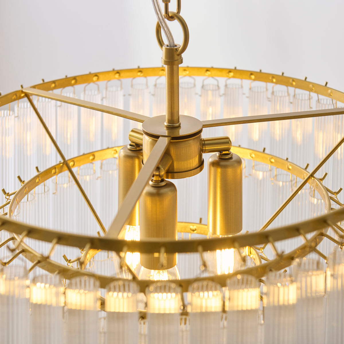 Montpellier 3 Light Aged Brass & Ribbed Glass Pendant light
