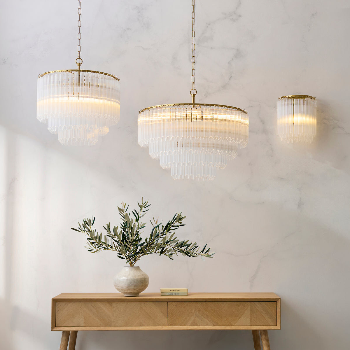 Montpellier 3 Light Aged Brass & Ribbed Glass Pendant light