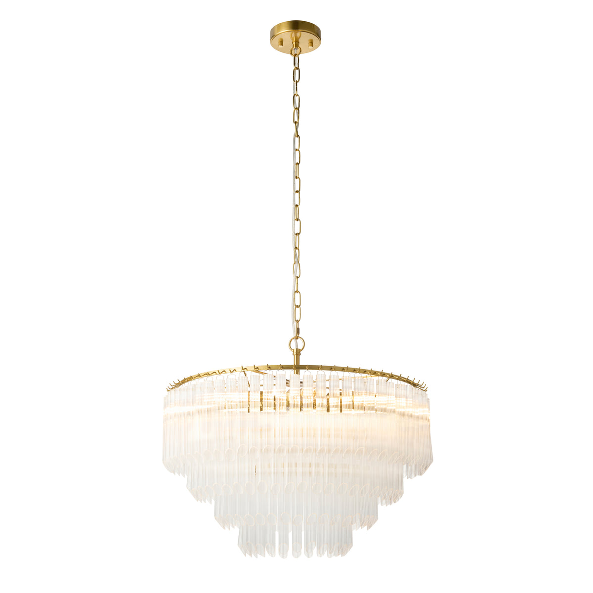Montpellier 6 Light Aged Brass & Ribbed Glass Pendant Light