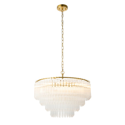 Montpellier 6 Light Aged Brass & Ribbed Glass Pendant Light