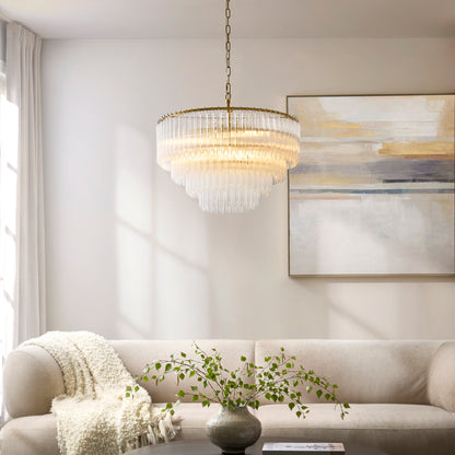 Montpellier 6 Light Aged Brass & Ribbed Glass Pendant Light
