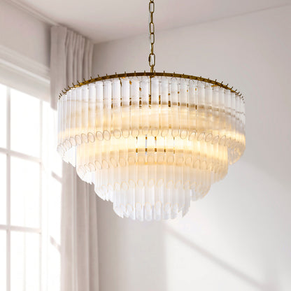 Montpellier 6 Light Aged Brass & Ribbed Glass Pendant Light