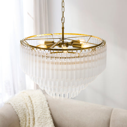 Montpellier 6 Light Aged Brass & Ribbed Glass Pendant Light