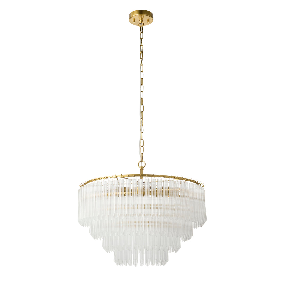 Montpellier 6 Light Aged Brass & Ribbed Glass Pendant Light