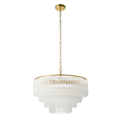 Montpellier 6 Light Aged Brass & Ribbed Glass Pendant Light