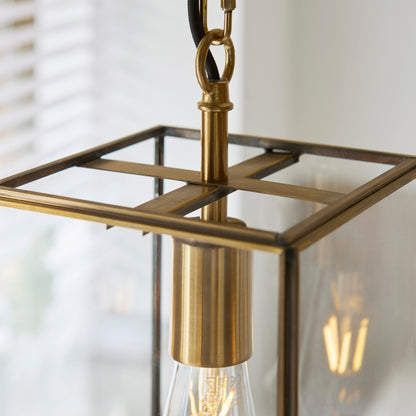 Hammond Aged Brass & Clear Glass Pendant Ceiling Light