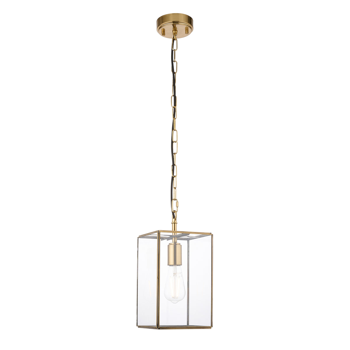 Hammond Aged Brass & Clear Glass Pendant Ceiling Light