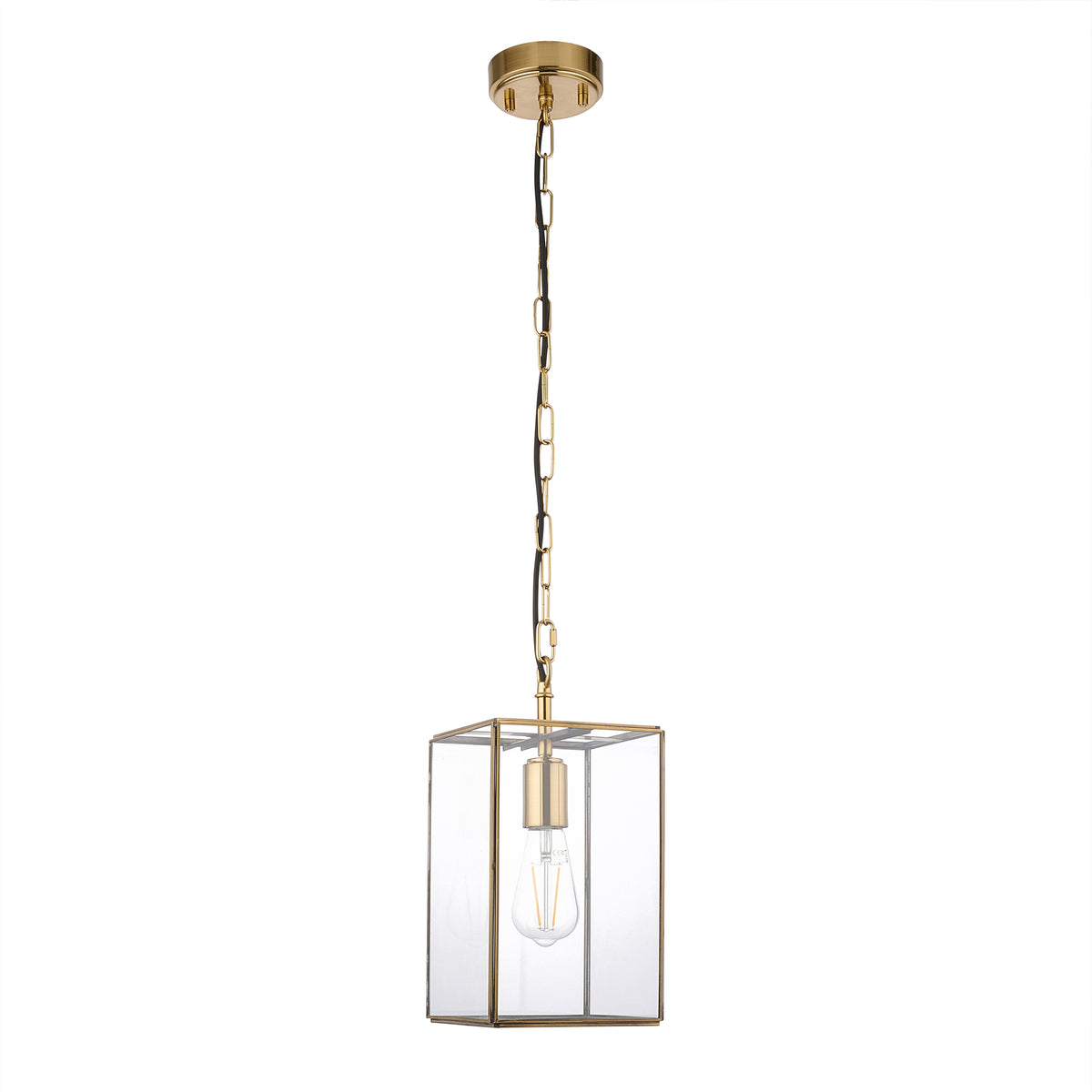 Hammond Aged Brass & Clear Glass Pendant Ceiling Light