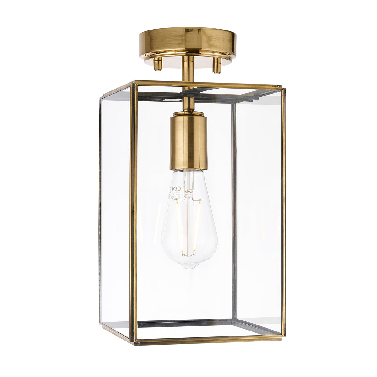 Hammond Aged Brass & Clear Glass Flush Ceiling Light