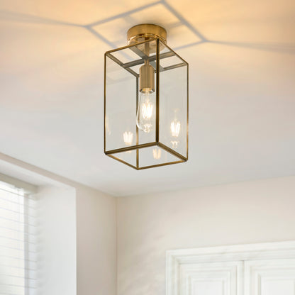 Hammond Aged Brass & Clear Glass Flush Ceiling Light