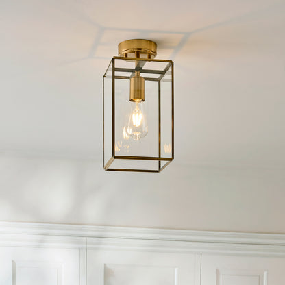 Hammond Aged Brass & Clear Glass Flush Ceiling Light