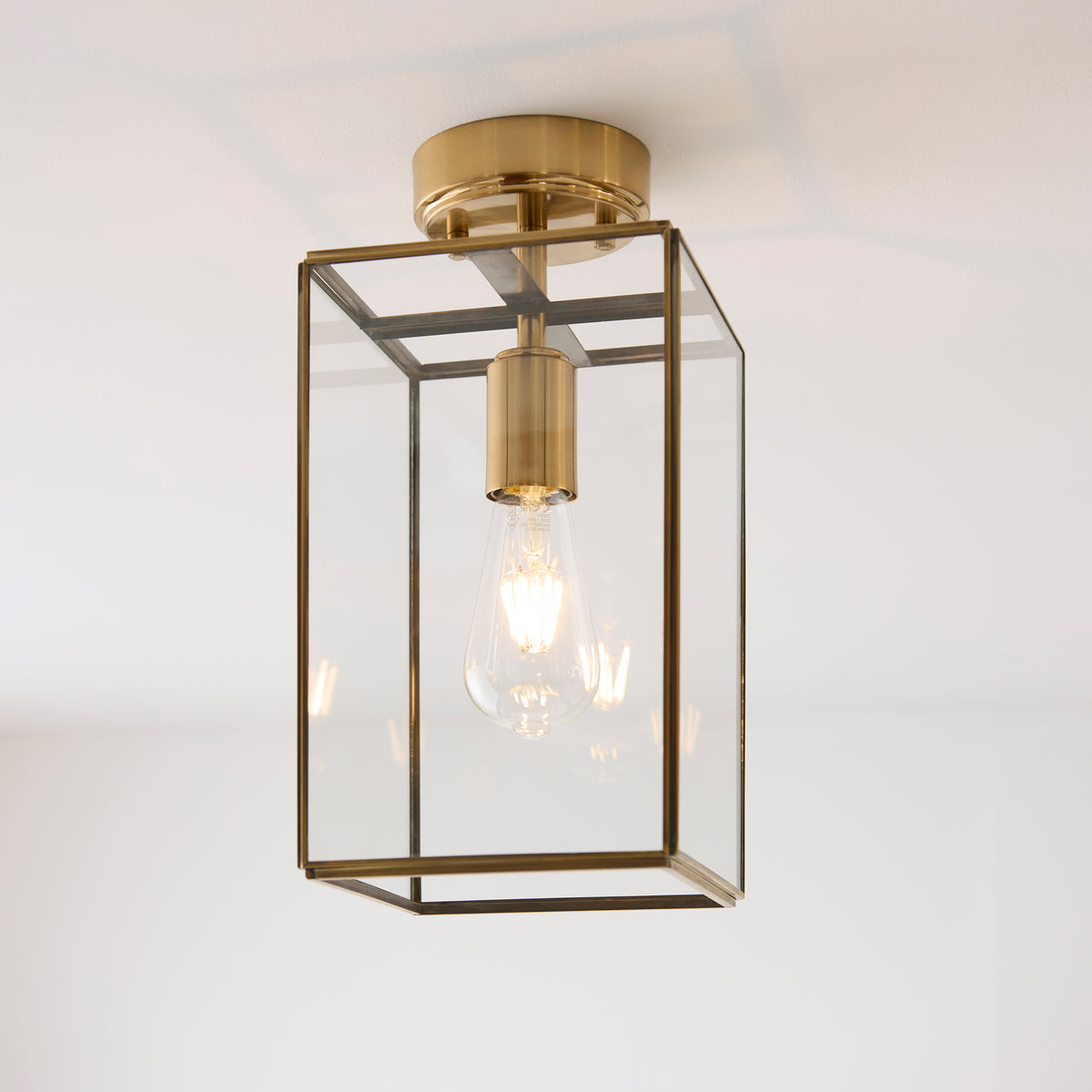 Hammond Aged Brass & Clear Glass Flush Ceiling Light
