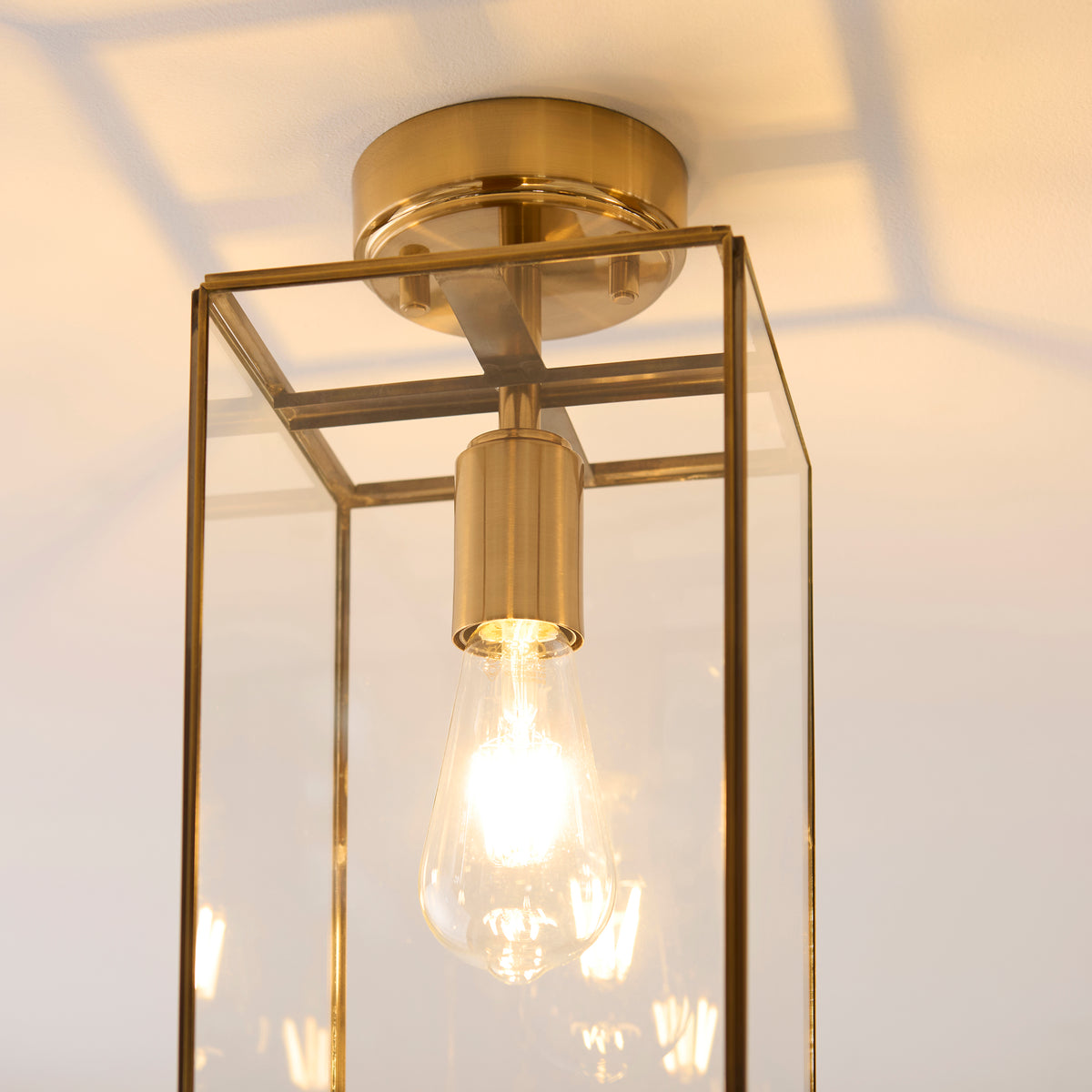 Hammond Aged Brass & Clear Glass Flush Ceiling Light