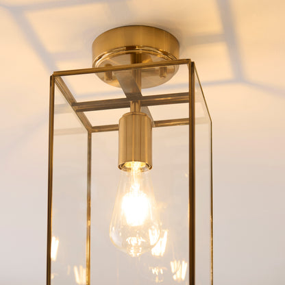 Hammond Aged Brass & Clear Glass Flush Ceiling Light