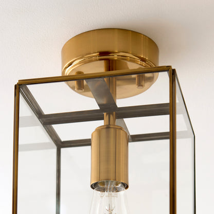 Hammond Aged Brass & Clear Glass Flush Ceiling Light