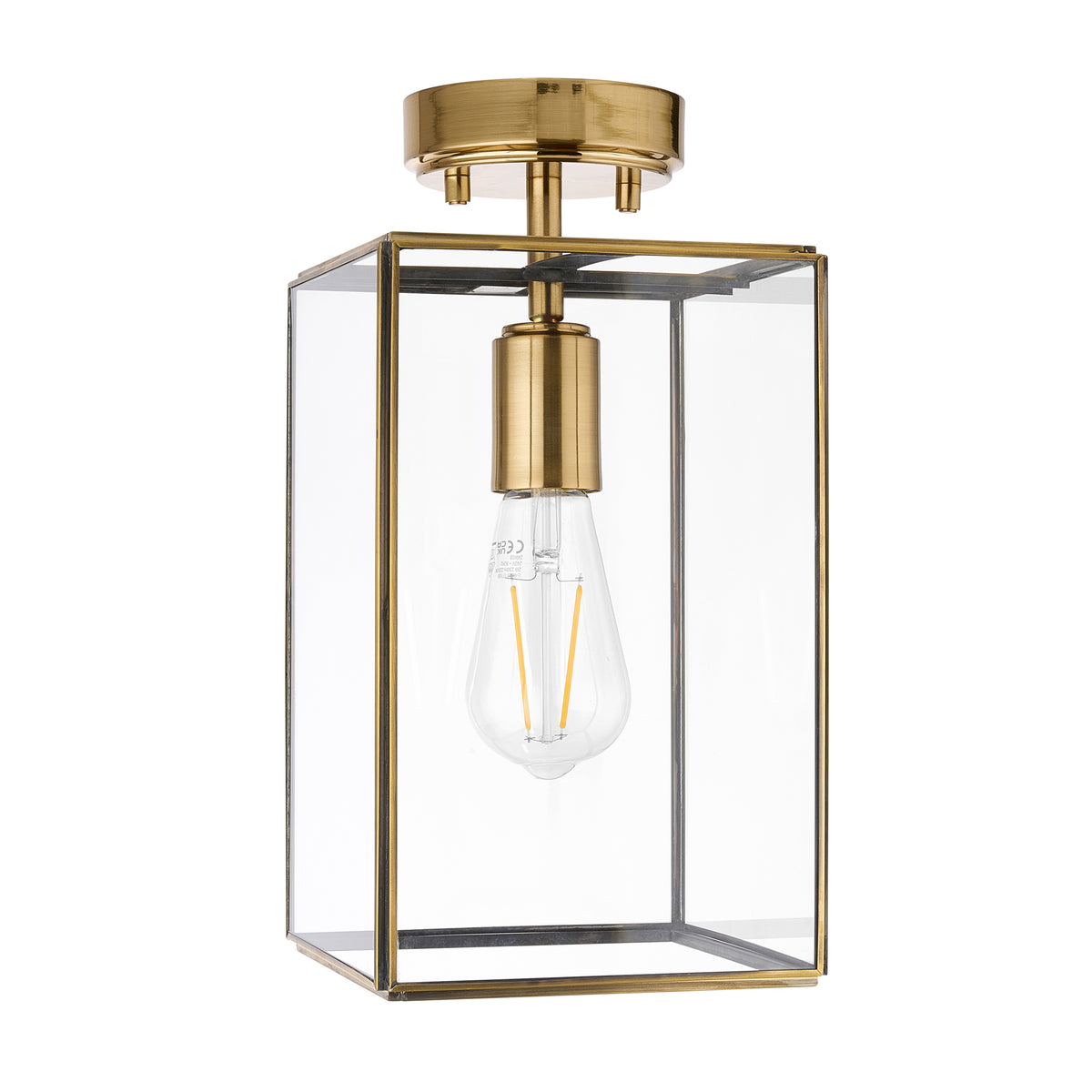 Hammond Aged Brass & Clear Glass Flush Ceiling Light