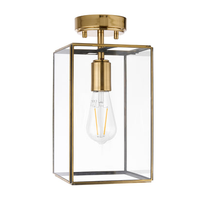 Hammond Aged Brass & Clear Glass Flush Ceiling Light