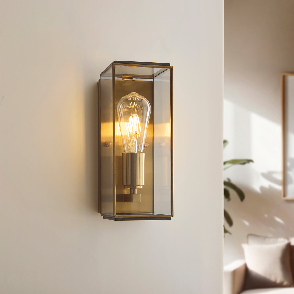 Hammond Aged Brass & Clear Glass Wall Light