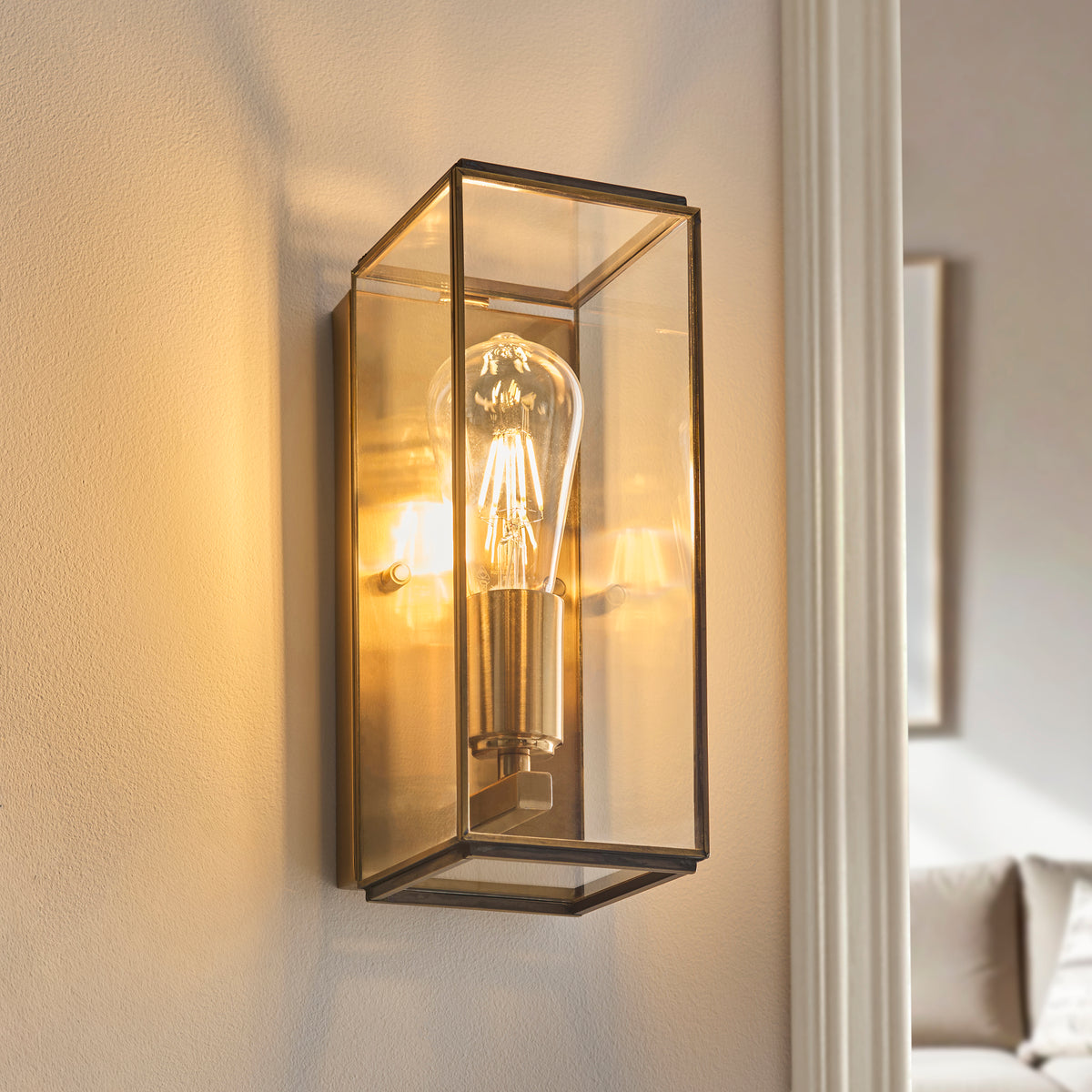 Hammond Aged Brass & Clear Glass Wall Light