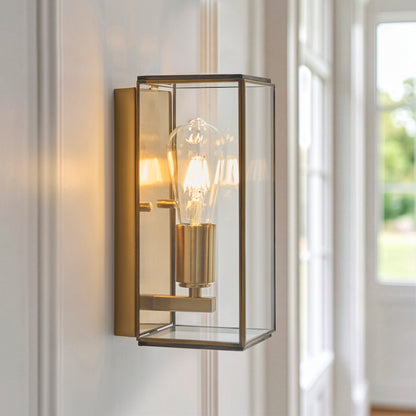 Hammond Aged Brass & Clear Glass Wall Light
