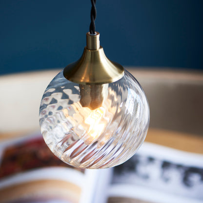 Allegra 5 Light Antique Brass & Spiral Glass Cascade Pendant Light
