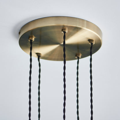 Allegra 5 Light Antique Brass & Spiral Glass Cascade Pendant Light
