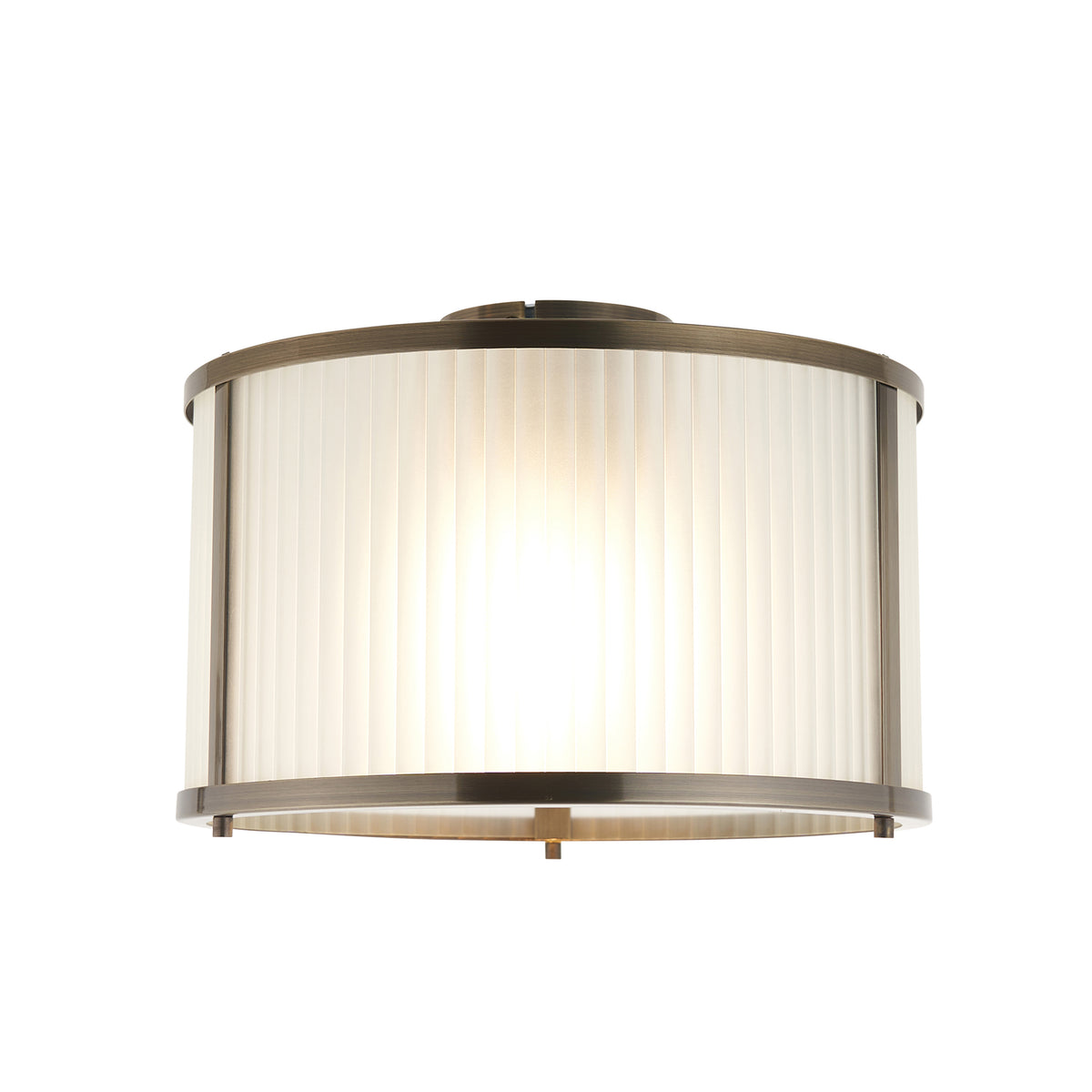 Ridgeton Antique Brass & Frosted Ribbed Glass Flush Ceiling Light