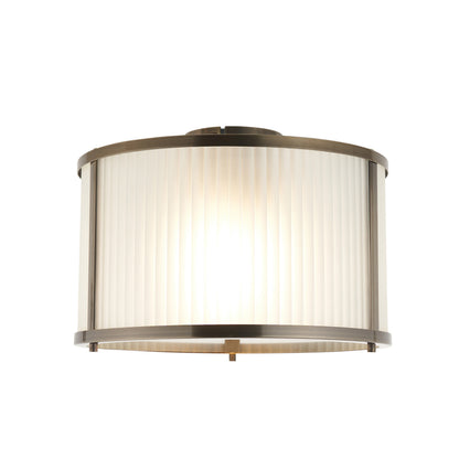 Ridgeton Antique Brass & Frosted Ribbed Glass Flush Ceiling Light