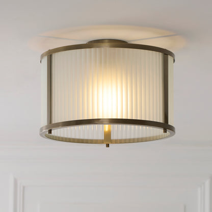 Ridgeton Antique Brass & Frosted Ribbed Glass Flush Ceiling Light