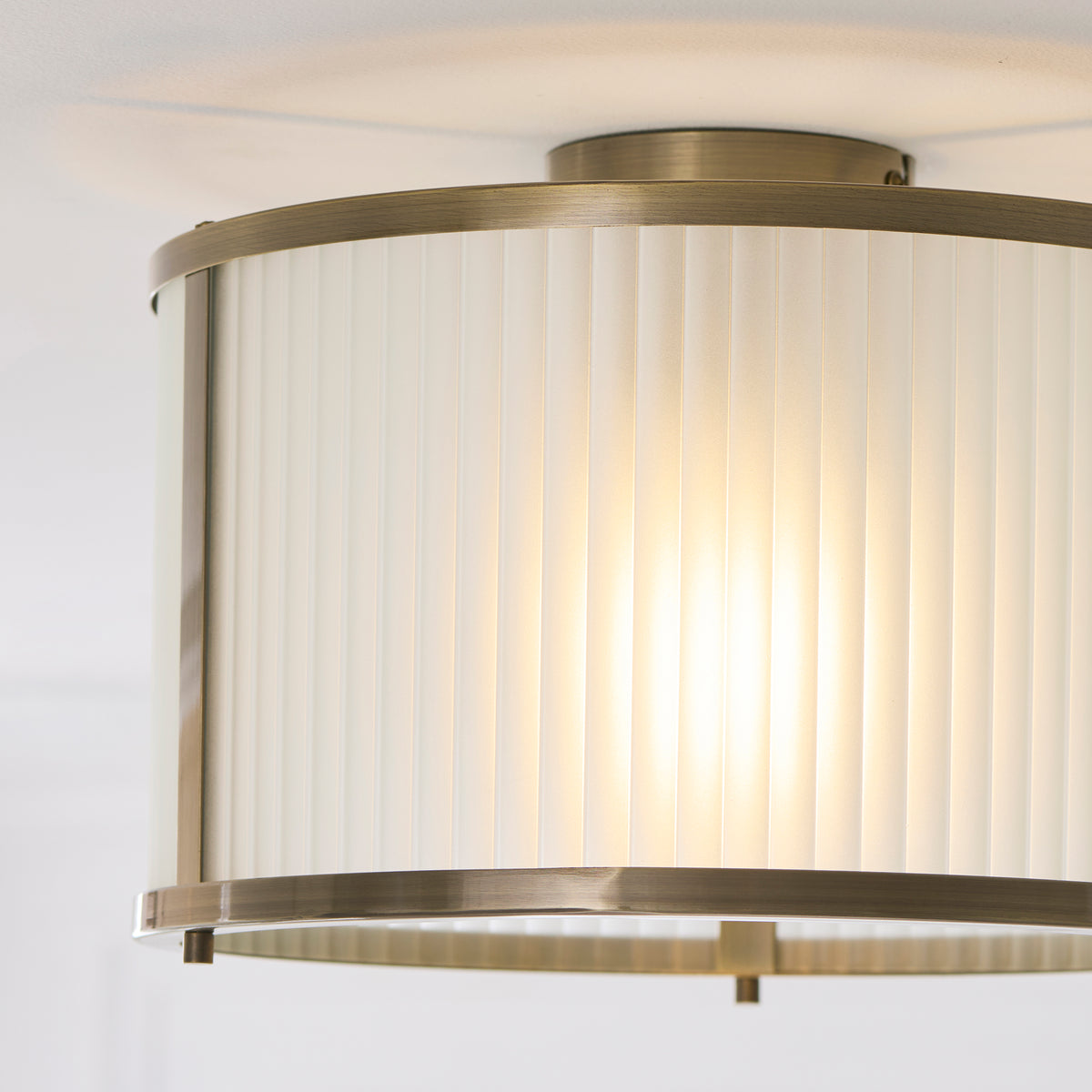 Ridgeton Antique Brass & Frosted Ribbed Glass Flush Ceiling Light