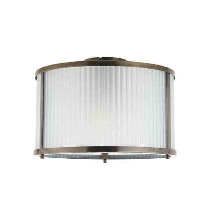 Ridgeton Antique Brass & Frosted Ribbed Glass Flush Ceiling Light