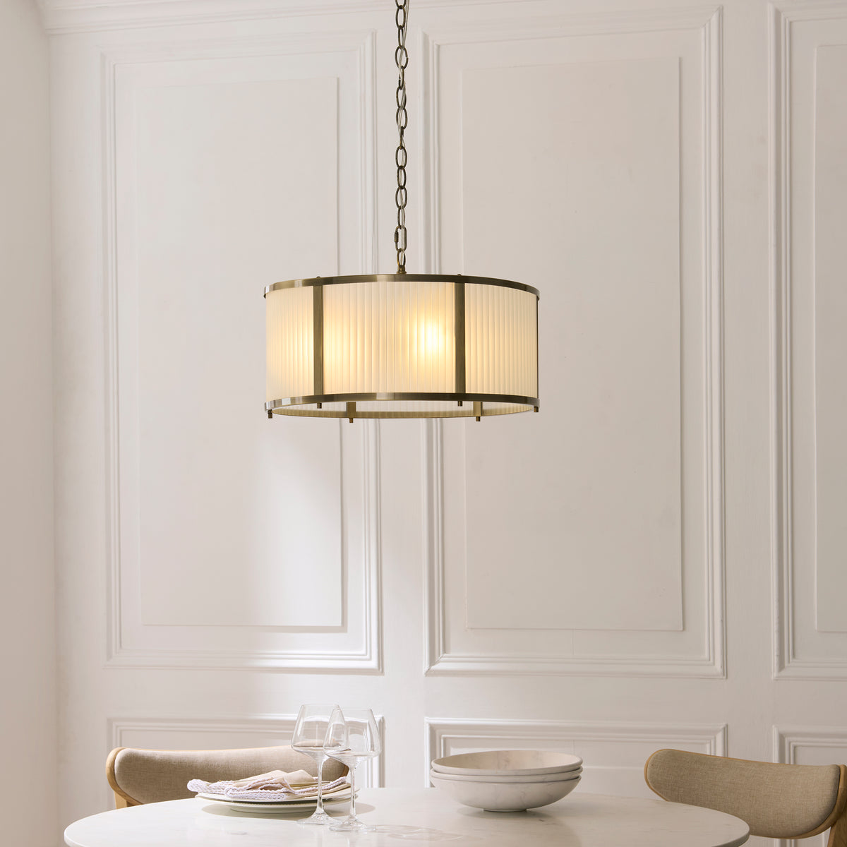 Ridgeton 3 Light Antique Brass & Frosted Glass Pendant Ceiling Light