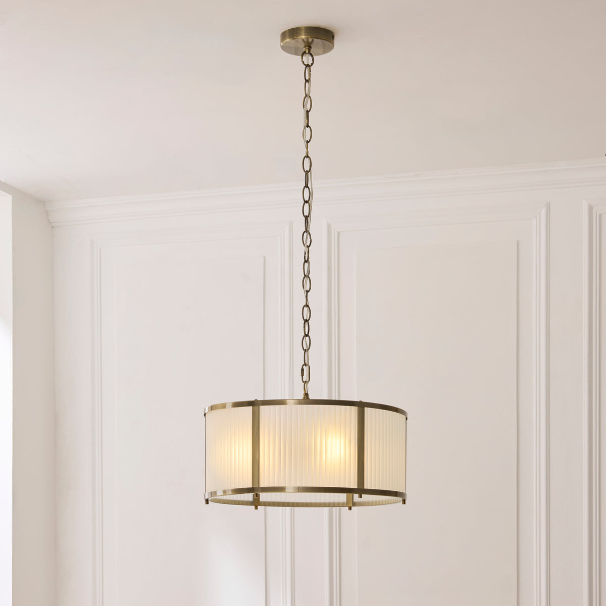 Ridgeton 3 Light Antique Brass & Frosted Glass Pendant Ceiling Light