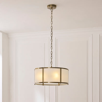 Ridgeton 3 Light Antique Brass & Frosted Glass Pendant Ceiling Light