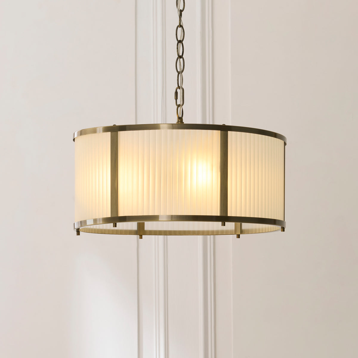 Ridgeton 3 Light Antique Brass & Frosted Glass Pendant Ceiling Light