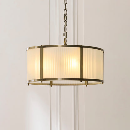 Ridgeton 3 Light Antique Brass & Frosted Glass Pendant Ceiling Light