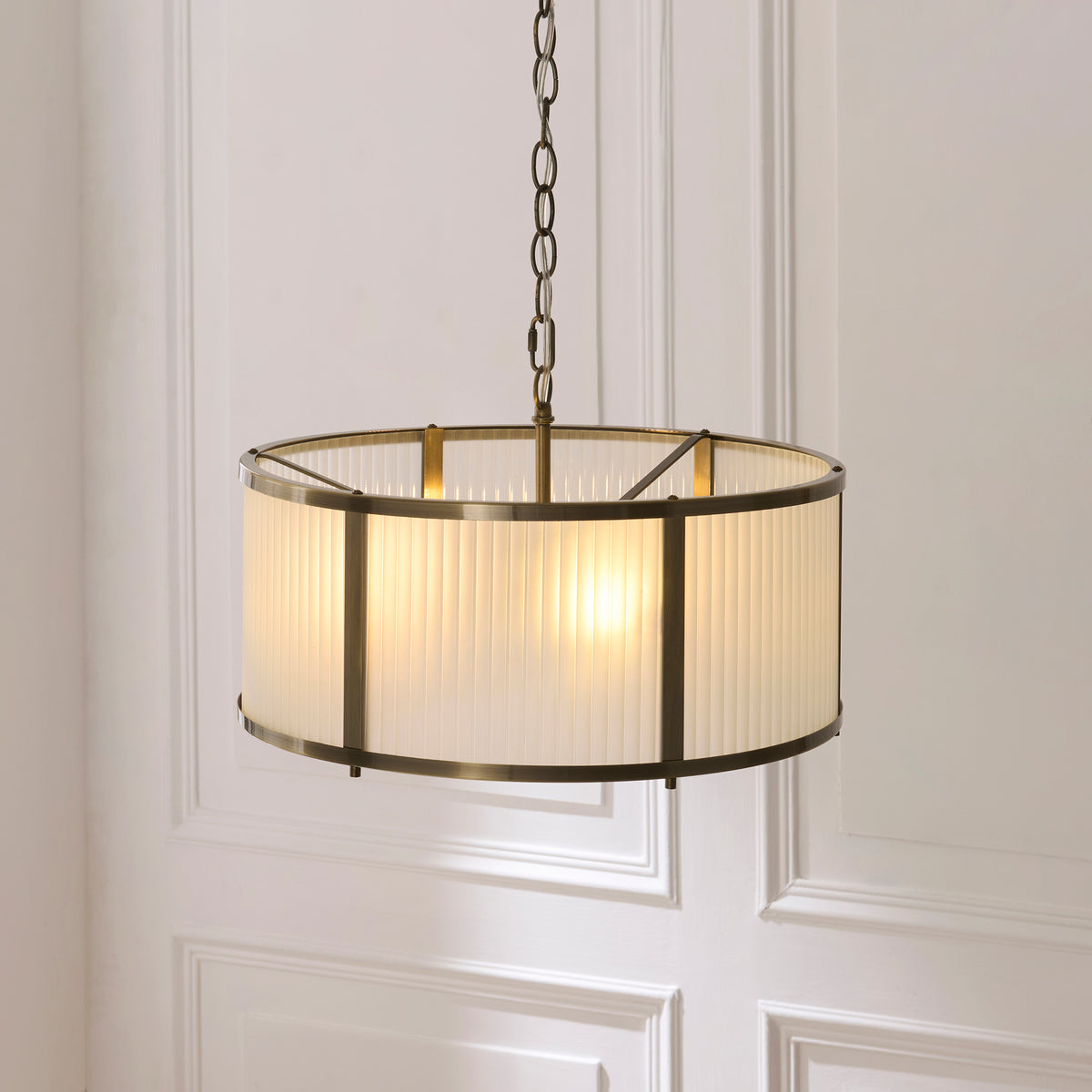 Ridgeton 3 Light Antique Brass & Frosted Glass Pendant Ceiling Light