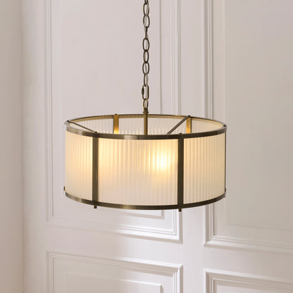 Ridgeton 3 Light Antique Brass & Frosted Glass Pendant Ceiling Light